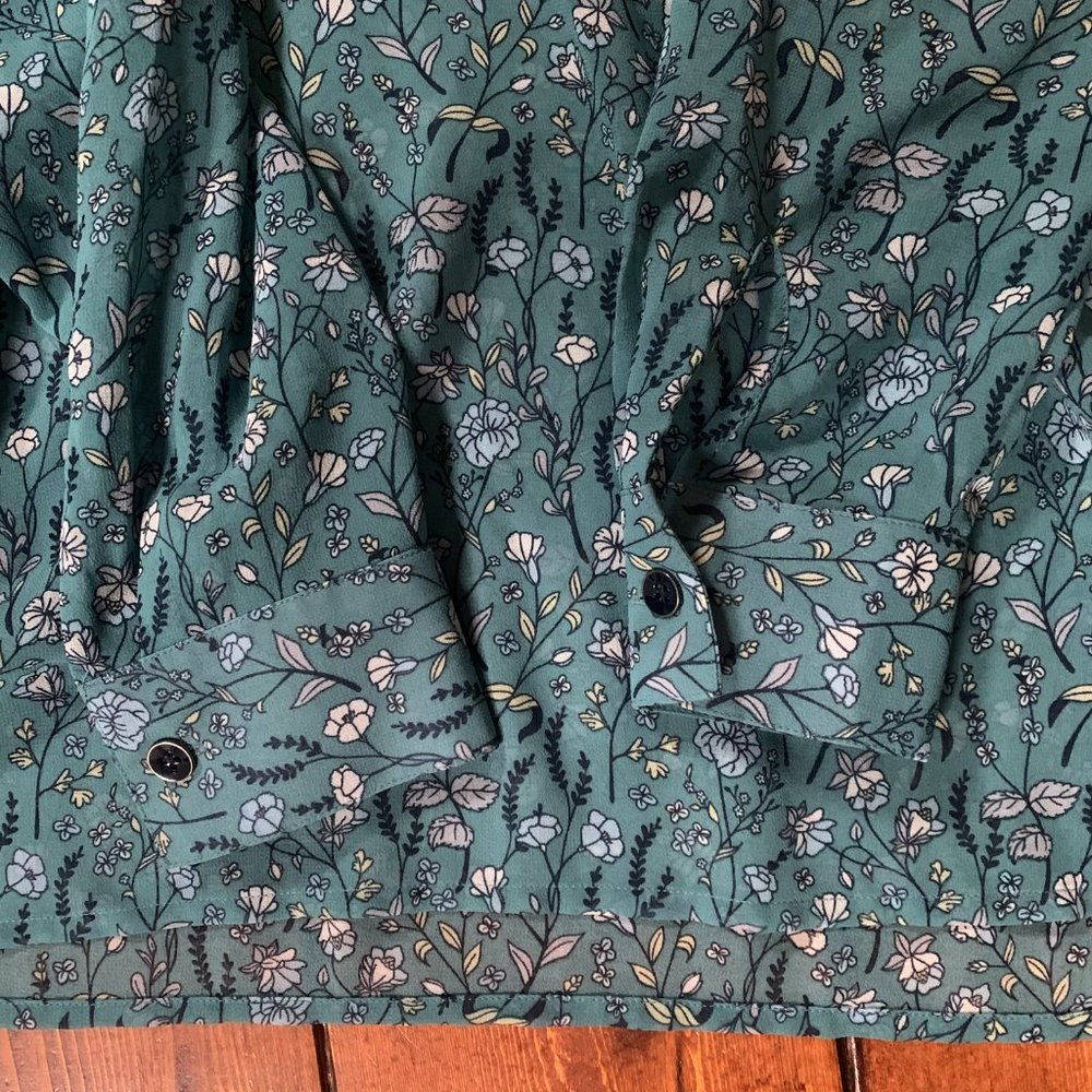 CAbi Chase Field of Flowers X-Small Sheer Long Sleeve V-Neck Blouse EUC - Picture 7 of 13